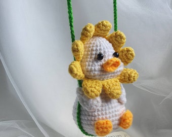 Handmade Crochet Swinging Duck, Amigurimi Duck on the Swing, car hanging, car accessories, ornament |gift|valentines|christmas|birthday