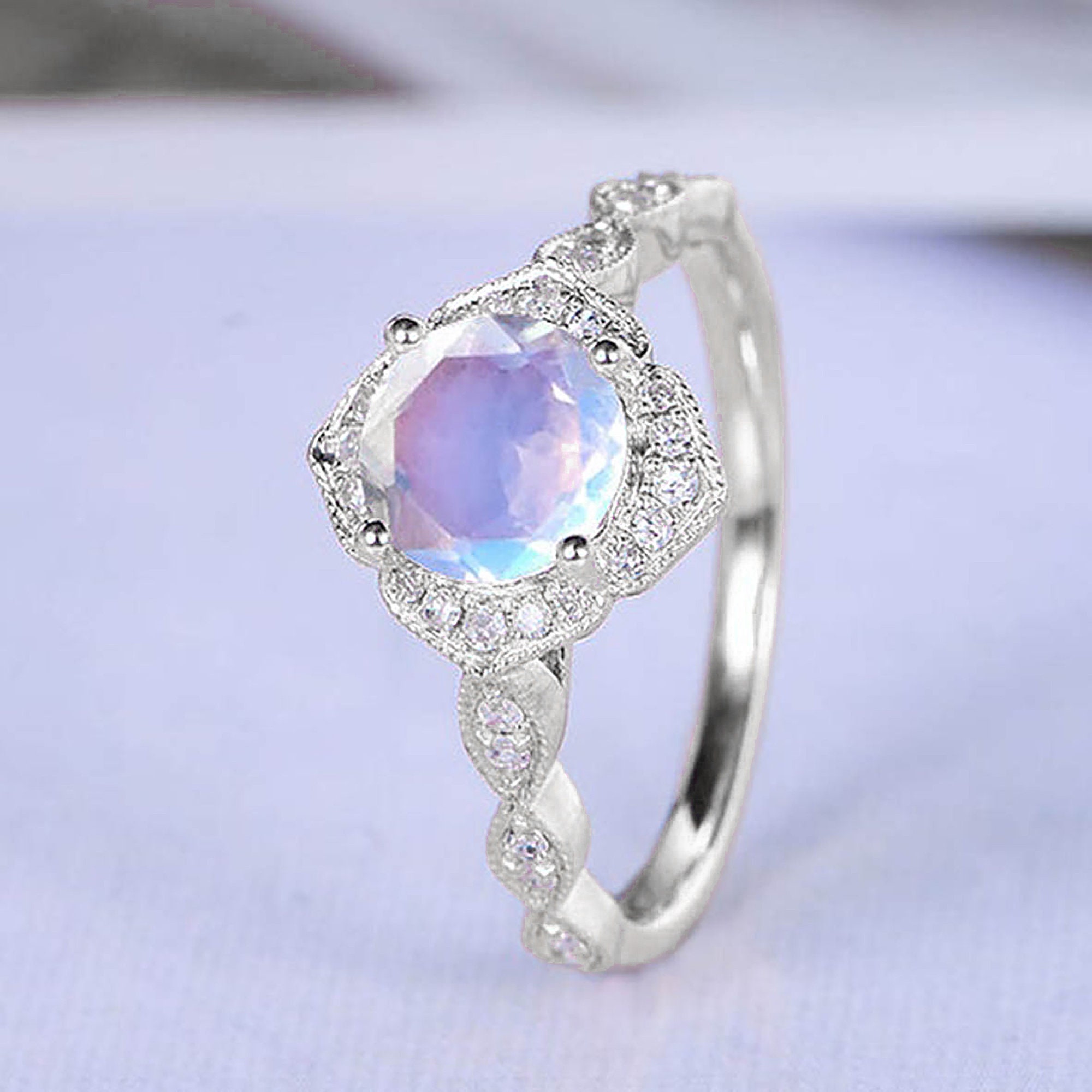 Natural Rainbow Moonstone Ring Wedding Ring Engagement Ring | Etsy
