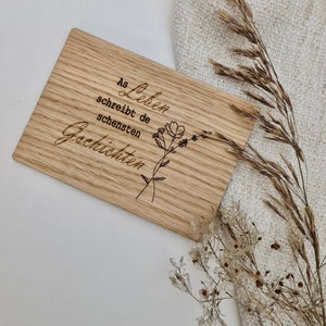 Holzkarte  "As Leben schreibt ..."  Geschenkidee | Grußkarte | Geschenkschachtel | Furnier | Holz | Trockenblumen | kleine Aufmerksamkeit