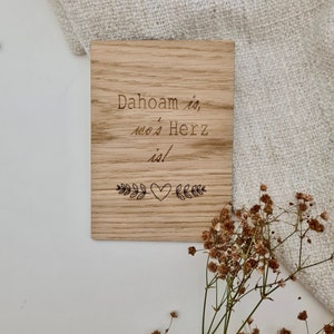 Holzkarte "Dahoam is, wo's Herz is!" | Geschenkidee | Grußkarte | Geschenkschachtel | Furnier | Holz | kleine Aufmerksamkeit
