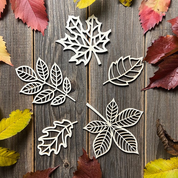 Blätter aus Holz | Herbstdekoration | 5er Set | Anhänger Holz | Herbstblätter | Natur