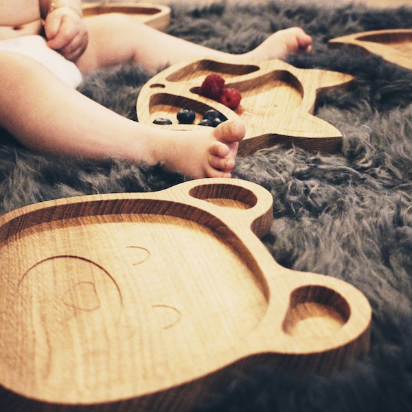 Kinderteller aus Holz | Bär | Kindergeschirr | Babygeschenk | Geschenk zur Geburt | Kindergeschenk | Eichenholz | personalisierbar