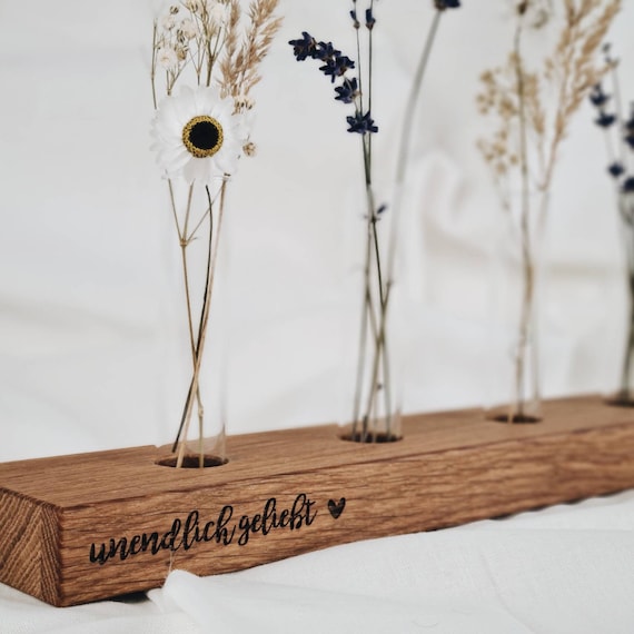 Vase mit Reagenzgläser aus Holz | Holzvase mit Reagenzglas | Blumenvase | Eichenholz | Geschenkidee | zeitlos | minimalistisch