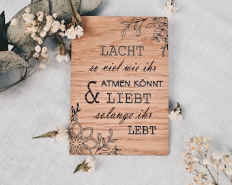 Holzkarte Hochzeit | Lacht, Liebt & Lebt  | Hochzeitskarte | Glückwunschkarte zur Hochzeit | Hochzeitsgeschenk