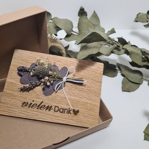 Holzkarte "Vielen Dank" | Dankeskarte | Dankeschön | Grußkarte | Danke sagen | Karte mit Trockenblumen | Geschenkkarte | Danksagung