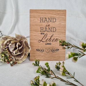 Holzkarte Hochzeit | "HAND IN HAND"  Hochzeitskarte | Glückwunschkarte zur Hochzeit | Hochzeitsgeschenk