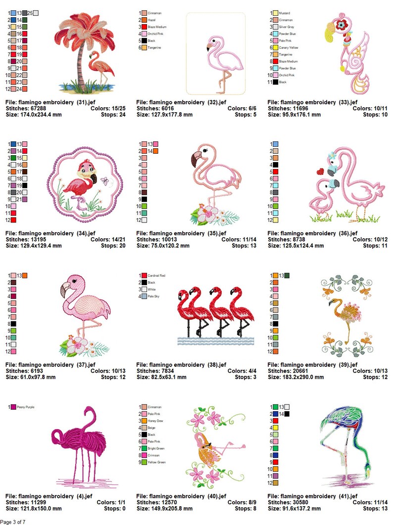 Puede incluir: Una colecci&oacute;n de 10 dise&ntilde;os de bordado con flamencos rosas en varias poses y entornos. Los dise&ntilde;os incluyen un flamenco con una palmera, un flamenco con flores, un flamenco con un beb&eacute; flamenco y un flamenco con un fondo tropical. Los dise&ntilde;os son perfectos para agregar un toque de estilo tropical a tus proyectos.