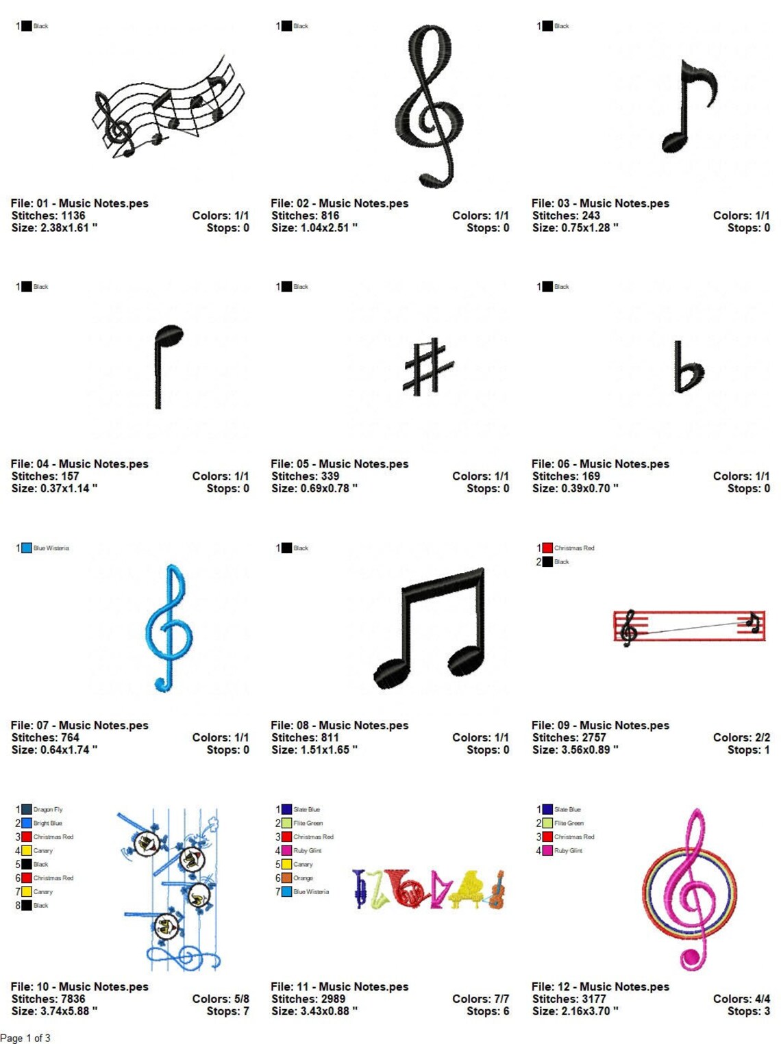 25 Designs, Note Embroidery Design, Music Note Embroidery, Embroidery ...