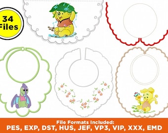 34 Baby Bib applique designs - baby bibs embroidery - Baby Bib Embroidery Pattern - Baby Machine Embroidery Design - Instant Download