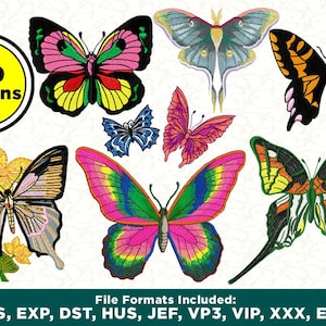 100 embroidery designs - butterflies and flowers - embroidery pattern - butterfly machine embroidery designs - Instant download