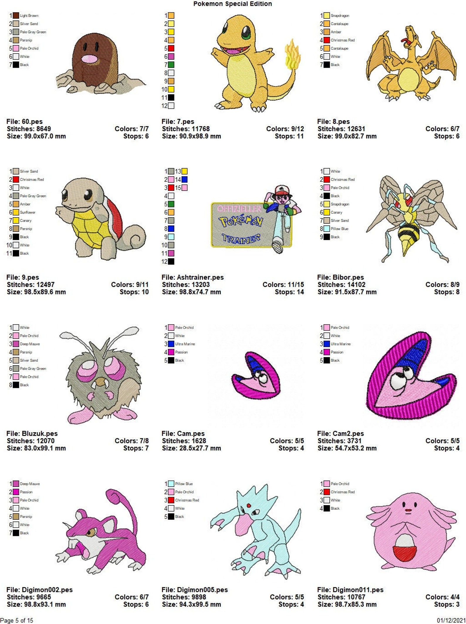 170 Pokemon Machine Embroidery Designs Pes Jef Exp Xxx Etsy Australia