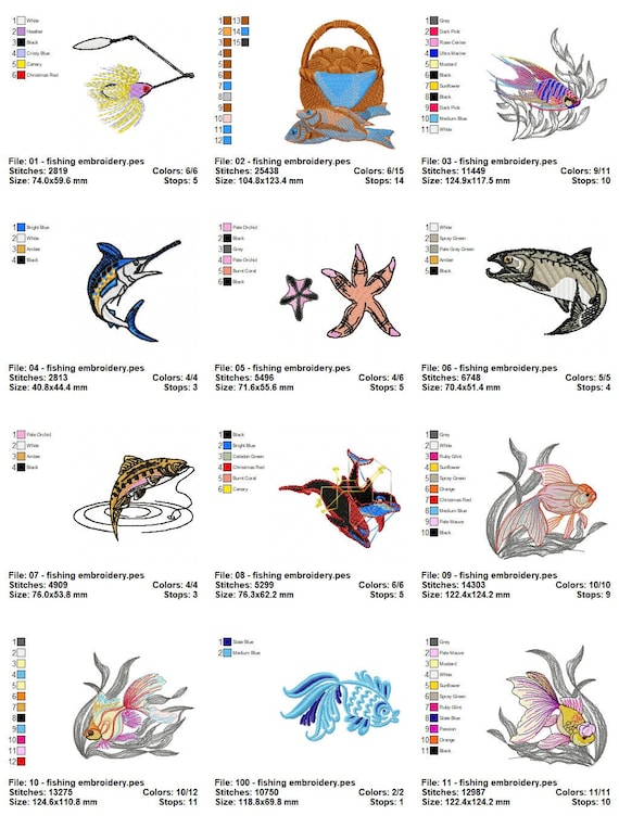 94 Fishing Embroidery Designs Fish Hook Embroidery Etsy