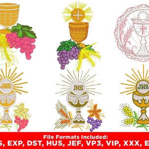 Chalice embroidery designs  - 6 Designs - Catholic embroidery file - eucharist embroidery - Communion embroidery design - Instant Download