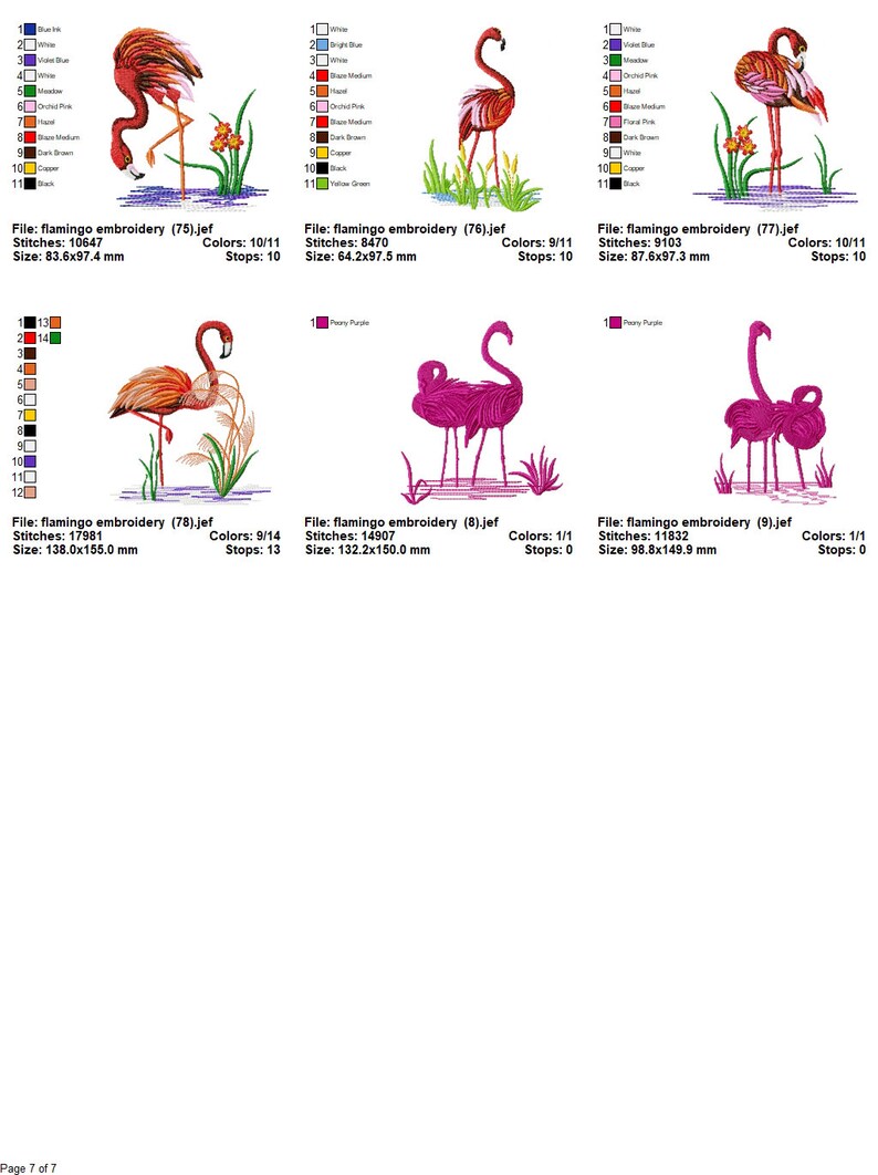 Puede incluir: Seis dise&ntilde;os de bordado de flamencos rosas en varias poses. Los dise&ntilde;os son de diferentes tama&ntilde;os y presentan diferentes niveles de detalle. Los dise&ntilde;os son perfectos para crear proyectos de bordado &uacute;nicos y personalizados.
