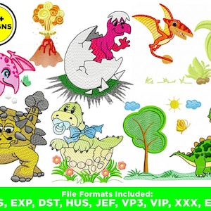 Embroidery designs bundle, dinosaur embroidery, dinosaur applique, baby newborn onesie, embroidery for kids, cute dinosaur, instant download
