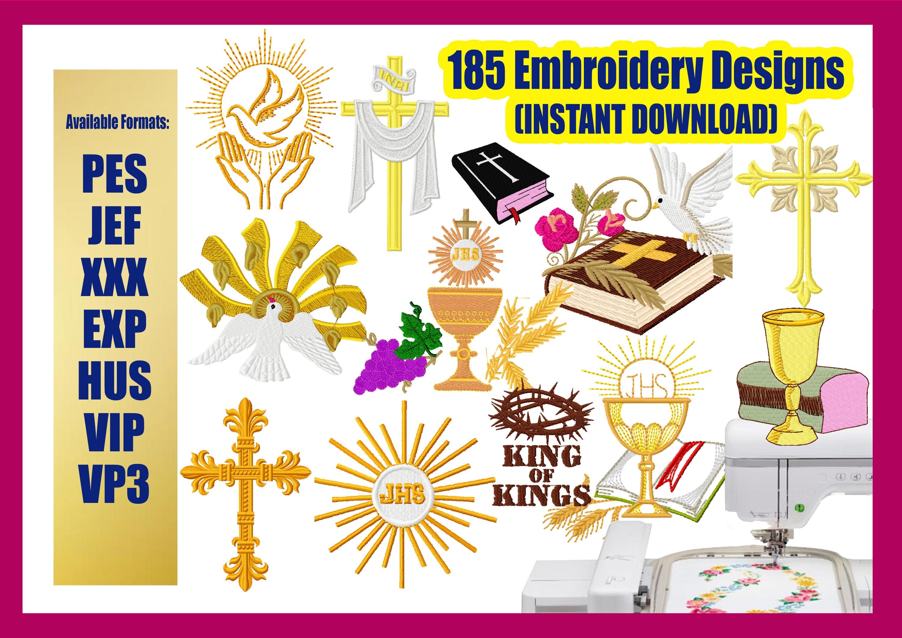 185 Religious Embroidery Designs Bundle, Embroidery Patterns, bible embroidery, christian designs, applique design, Instant Download