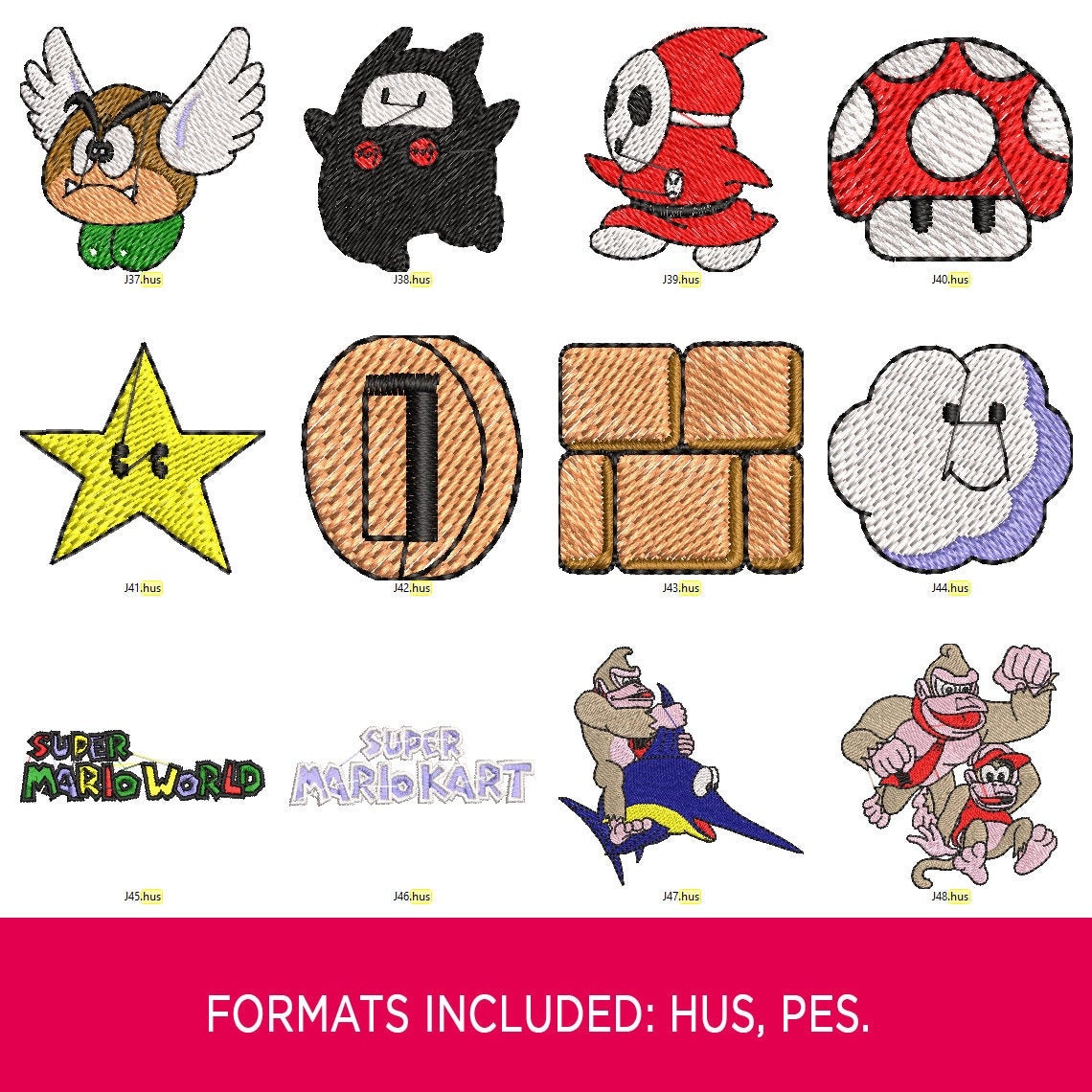 52 Embroidery Super Mario, Formats Included PES, HUS - Etsy