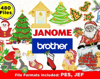 Paquete de diseños de bordado de Navidad 480, incluye apliques, árbol de navidad, diseños de bebés navideños, (HERMANO, JANOME)