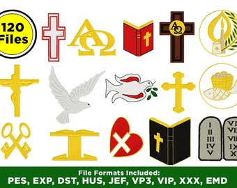 120 designs, Cross embroidery designs, religious symbol designs for embroidery machine, Catholic embroidery file, instant download