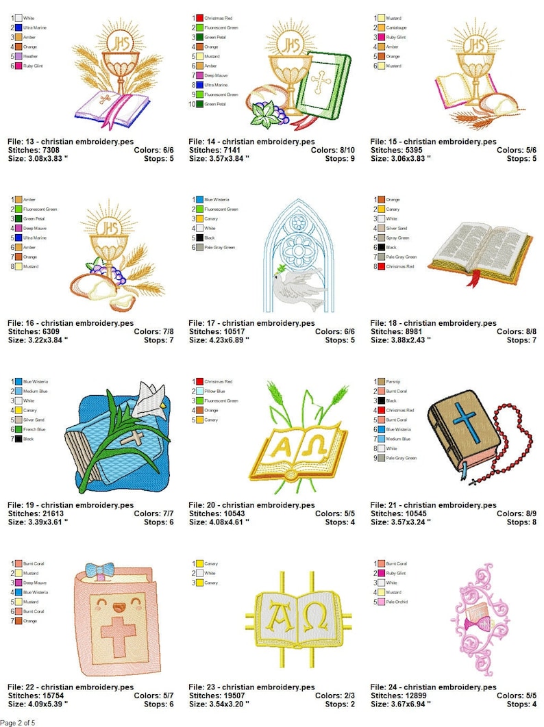 Paquete de diseños de bordado, 54 bordados religiosos, bordados bíblicos, diseños cristianos, diseño de apliques, Descarga instantánea imagen 3