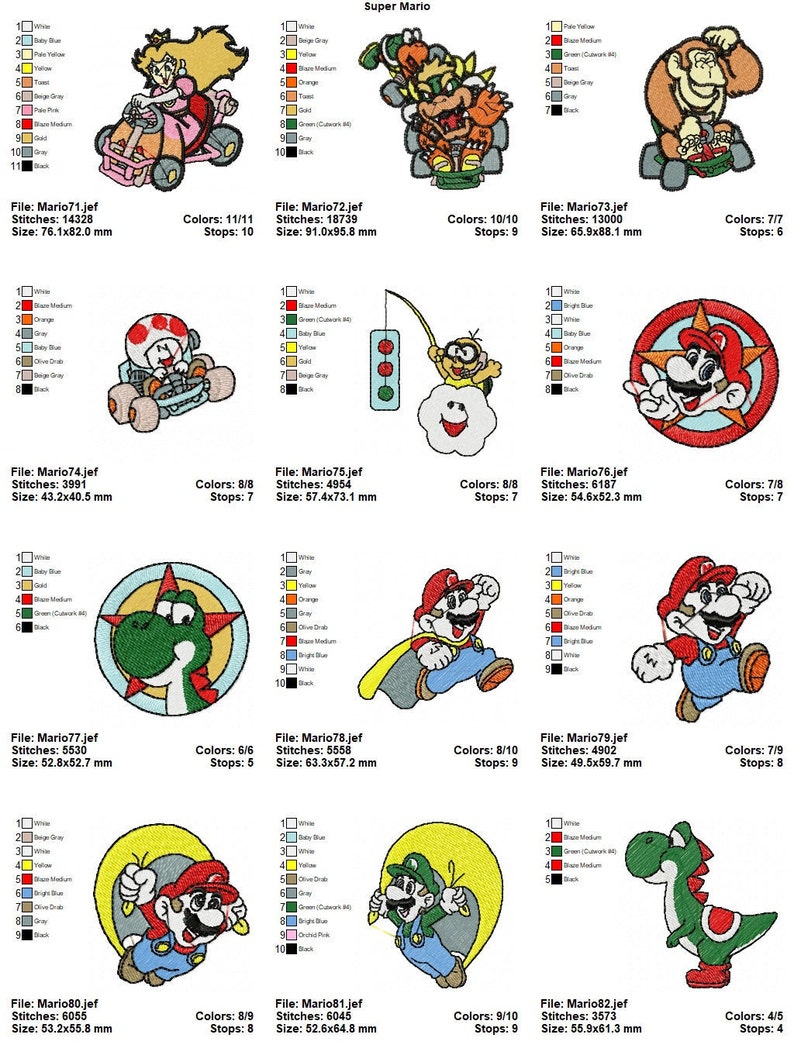 135 Designs Super Mario Machine Embroidery Designs Mario Etsy