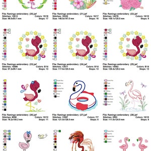 Puede incluir: Un conjunto de 10 dise&ntilde;os de bordado que representan flamencos rosas en varias poses. Los dise&ntilde;os incluyen flamencos con flores, corazones, una corona, un salvavidas, lib&eacute;lulas y m&aacute;s. Los dise&ntilde;os son perfectos para agregar un toque de estilo tropical a tus proyectos.