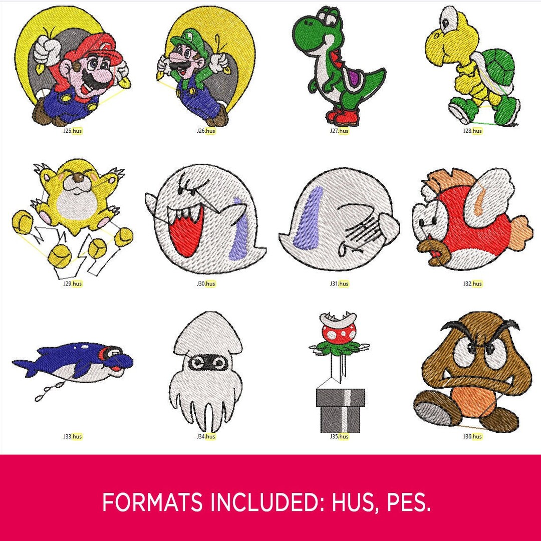 52 Embroidery Super Mario, Formats Included PES, HUS - Etsy