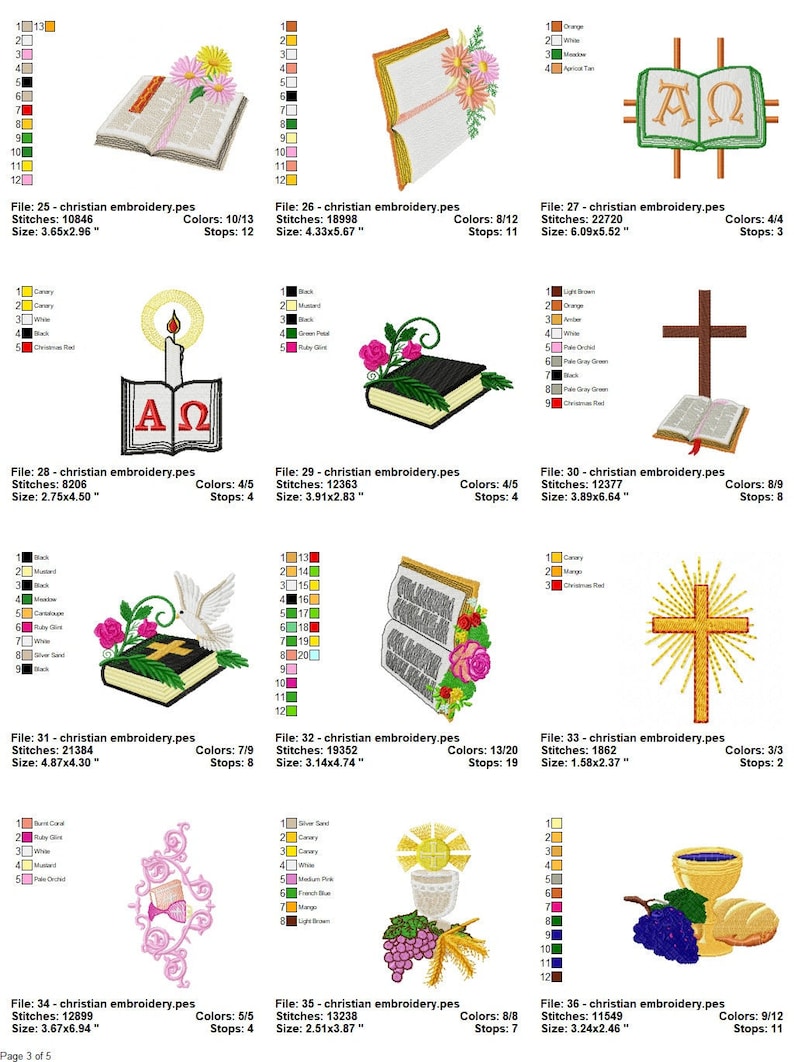 Paquete de diseños de bordado, 54 bordados religiosos, bordados bíblicos, diseños cristianos, diseño de apliques, Descarga instantánea imagen 4