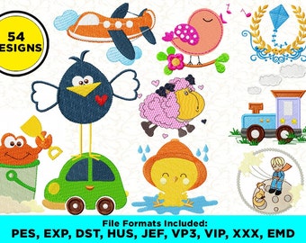 Machine Embroidery, 54 Children's Embroidery Designs, Embroidery Applique, Kids Embroidery Patterns, Cute Embroidery, Instant Download