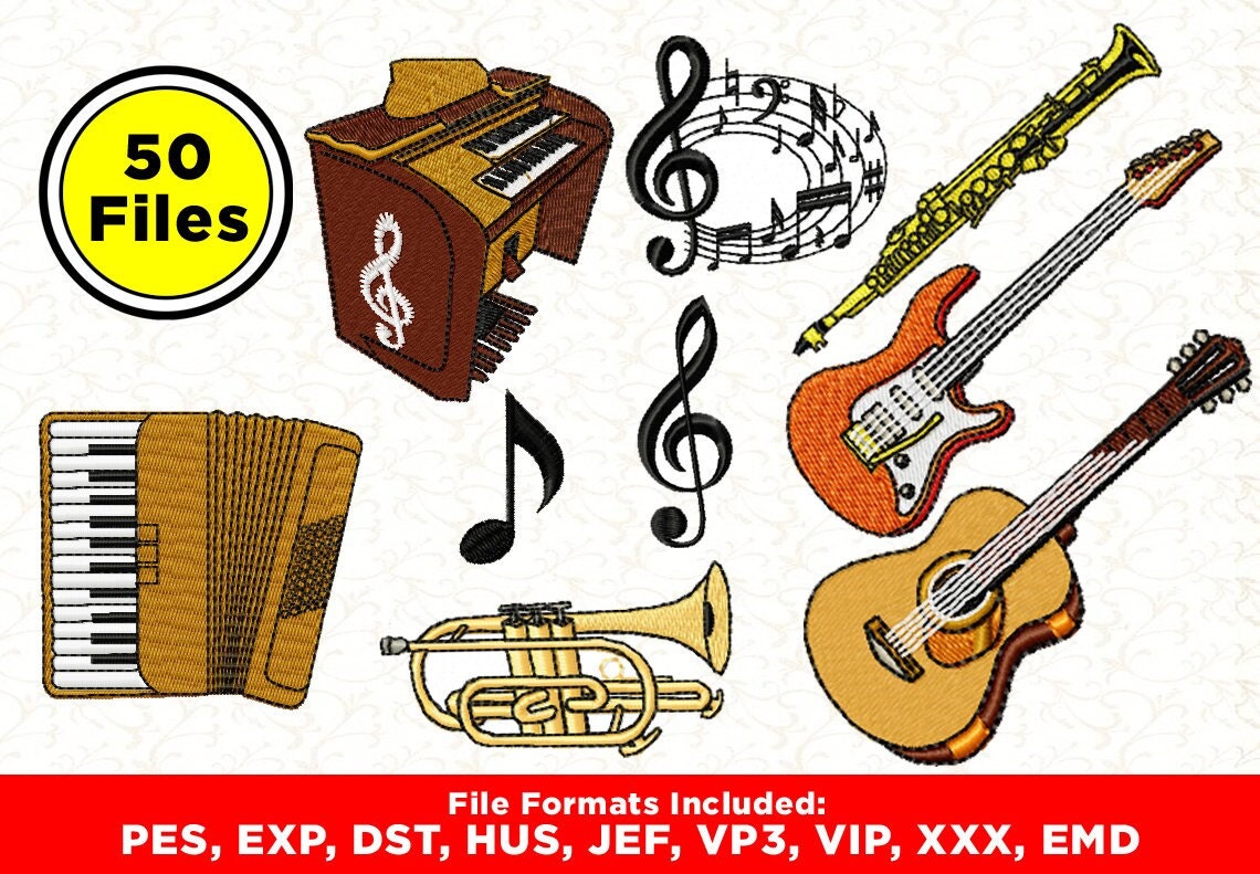 Embriodry Instruments 50 Embroidery Designs, Music Embroidery, Instrument Design, Saxophone ...