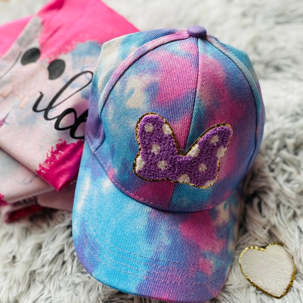 Disney Womans Tie Dye  Cap Chenille Patch Trendy Unisex Adjustable Tie Dye Hat