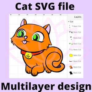 Cat with tongue out SVG digital file for Cricut design space. Multilayer design, SVG, PNG and Jpeg files. Ready and easy to make.