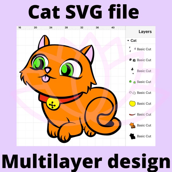 Cat with tongue out SVG digital file for Cricut design space. Multilayer design, SVG, PNG and Jpeg files. Ready and easy to make.