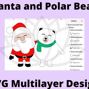 Père Noël étreignant l’ours polaire fichier numérique SVG pour Cricut. Design multicouche prêt à faire, Créez de belles décorations de Noël!