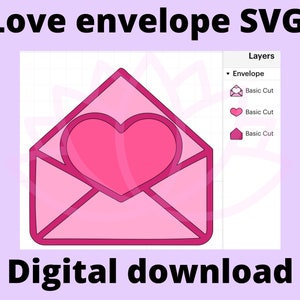 Liefde envelop met hart SVG digitale bestand meerlaags ontwerp.