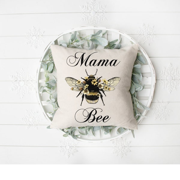 Mama Bee, Pillow Cover,  Bee, Spring, Indoor, Outdoor, Gift idea, Honey Bee, Yellow throw pillow