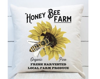 Pillow Cover, Country Farmhouse, Honey Bee Farm,  Spring, Summer, Indoor, Outdoor, Sunflowers, Yellow, Housewarming, Hostess Gift, Bee