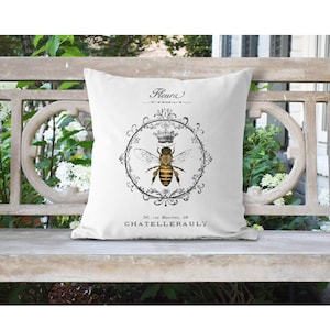 French Country Pillow Cover, Large Yellow Bee, Indoor/Outdoor, Spring and Summer decor