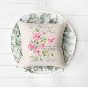 French Country Roses Throw Pillow Cover, La Boutique, Pink, Indoor, Outdoor,  Living Room or Patio Décor, 16 X 16  or 18 X 18