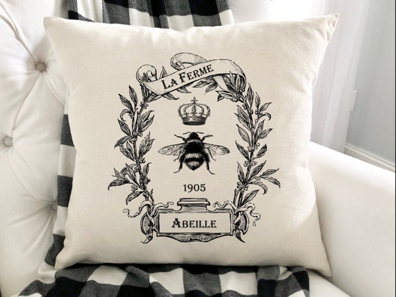 French Country Bee, LaFerme, Throw Pillow Cover, Honey Bee Pillow, French Bee, Spring, Summer, Indoor, Outdoor, Living room decor, Patio Bee