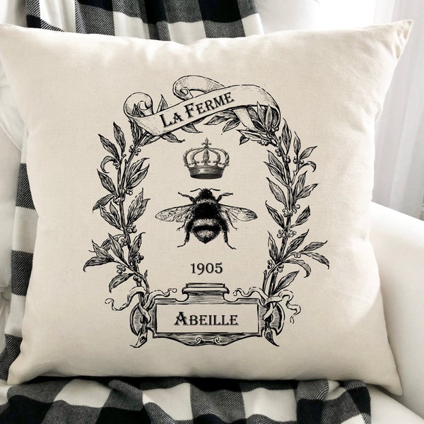 French Country Bee, LaFerme, Throw Pillow Cover, Honey Bee Pillow, French Bee, Spring, Summer, Indoor, Outdoor, Living room decor, Patio Bee