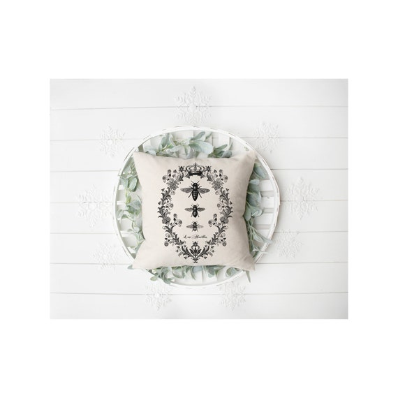 French Country, Pillow Cover, Three Bees, Spring, Indoor, Outdoor, Honey Bee Pillow, Housewarming, Hostess gift