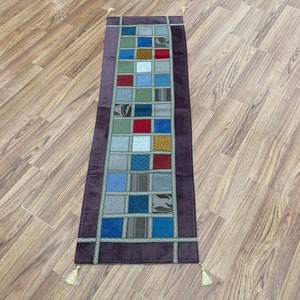 Fabric patchwork runner rug , Patchwork table runner , Patchwork decorative rug