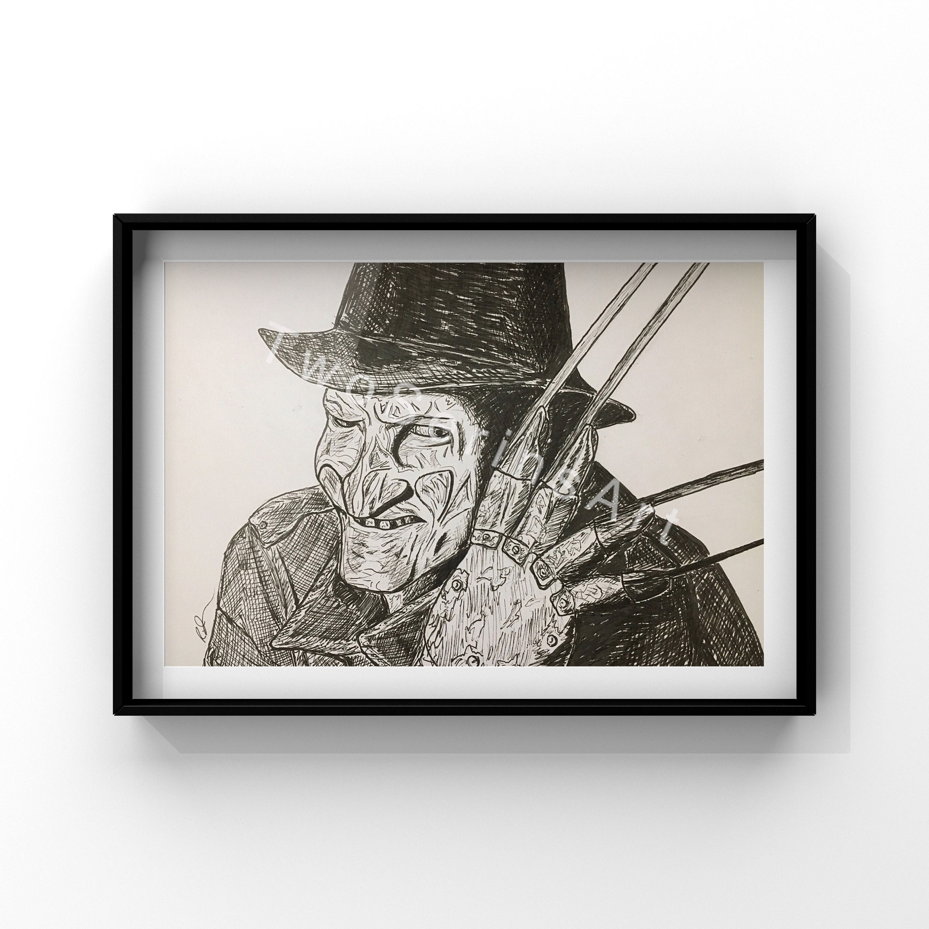 Nightmare On Elm Street Freddy Krueger A4 Pen And Ink Art Etsy