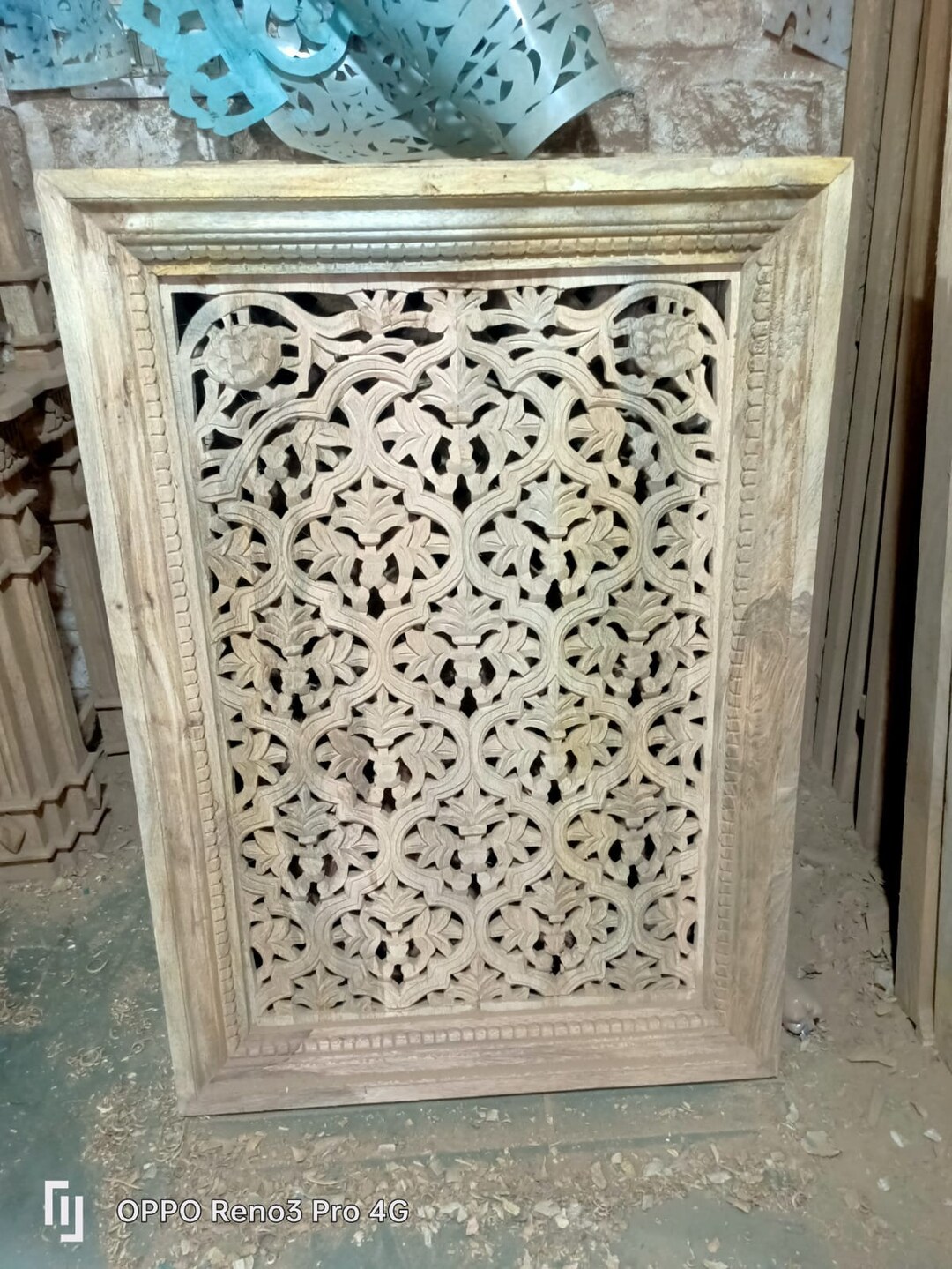 Rustic Wall Panel , Boho Hand Carved Wall Hanging, Indian Wooden Frame