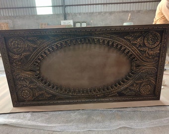 Horizontal Wall Mirror, Boho Mirror, Handcarved Mirror, Indian Wooden Mirror Frame, Rustic Brown Mirror for Home, Entryway Wall Mirror