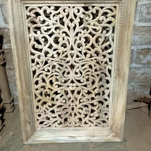 Rustic Wall Panel , Boho Hand carved Wall Hanging, Indian Wooden Frame, Natural Wood Finish Wall Panel for Home, Farmhouse Wall Decor Panel