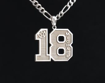 Sterling Silver, American Football number necklace, soccer number child pendant, Football number necklace,silver sports number,sport jewelry