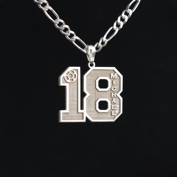 Sterling Silver, American Football number necklace, soccer number child pendant, Football number necklace,silver sports number,sport jewelry