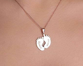 Moeder ketting met voeten, massief zilveren baby voetafdruk ketting, baby handafdruk ketting, gepersonaliseerde Moederdag cadeau, oma's cadeau, sieraden